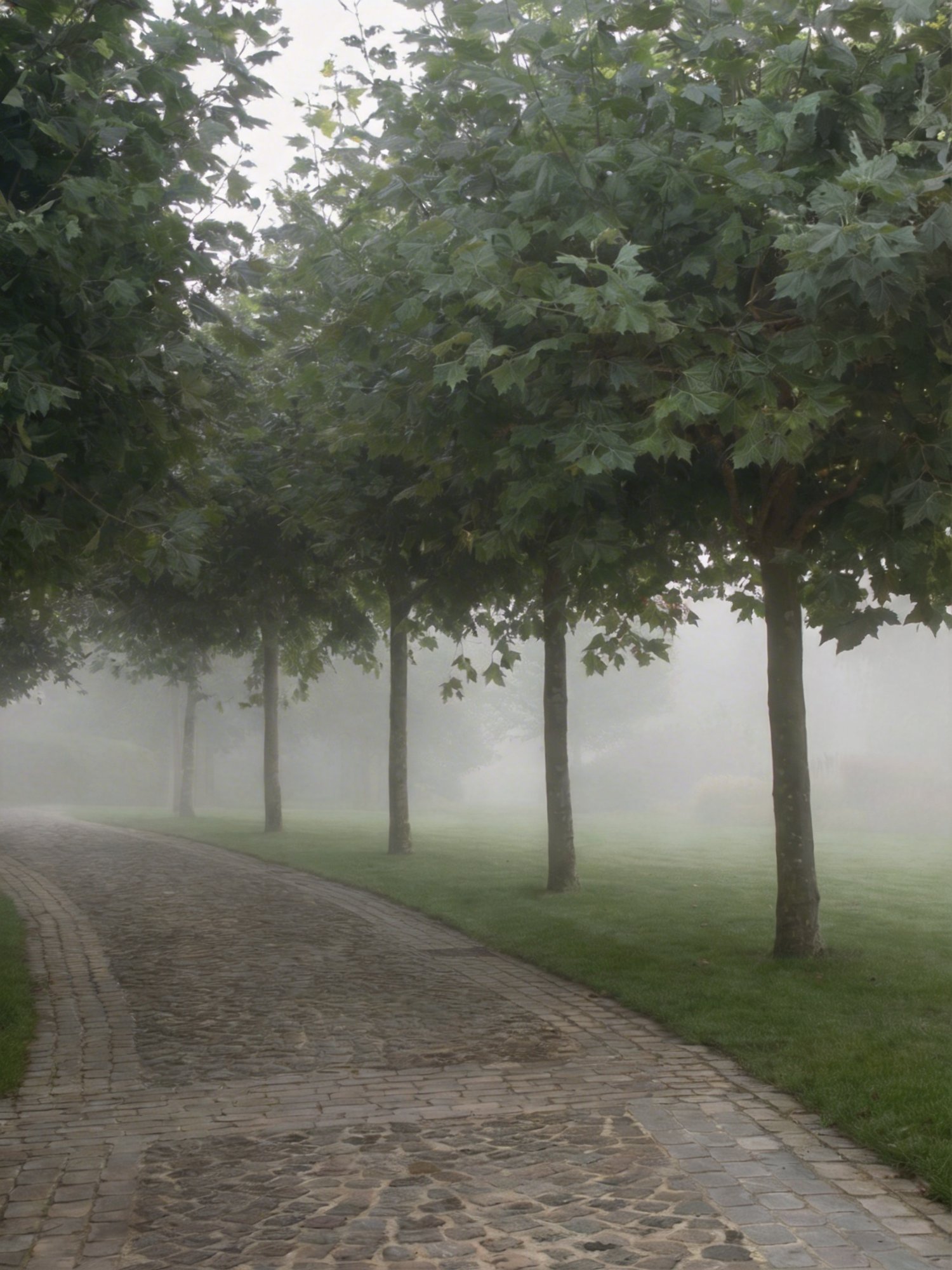 Platanenlaan langs kasseienpad