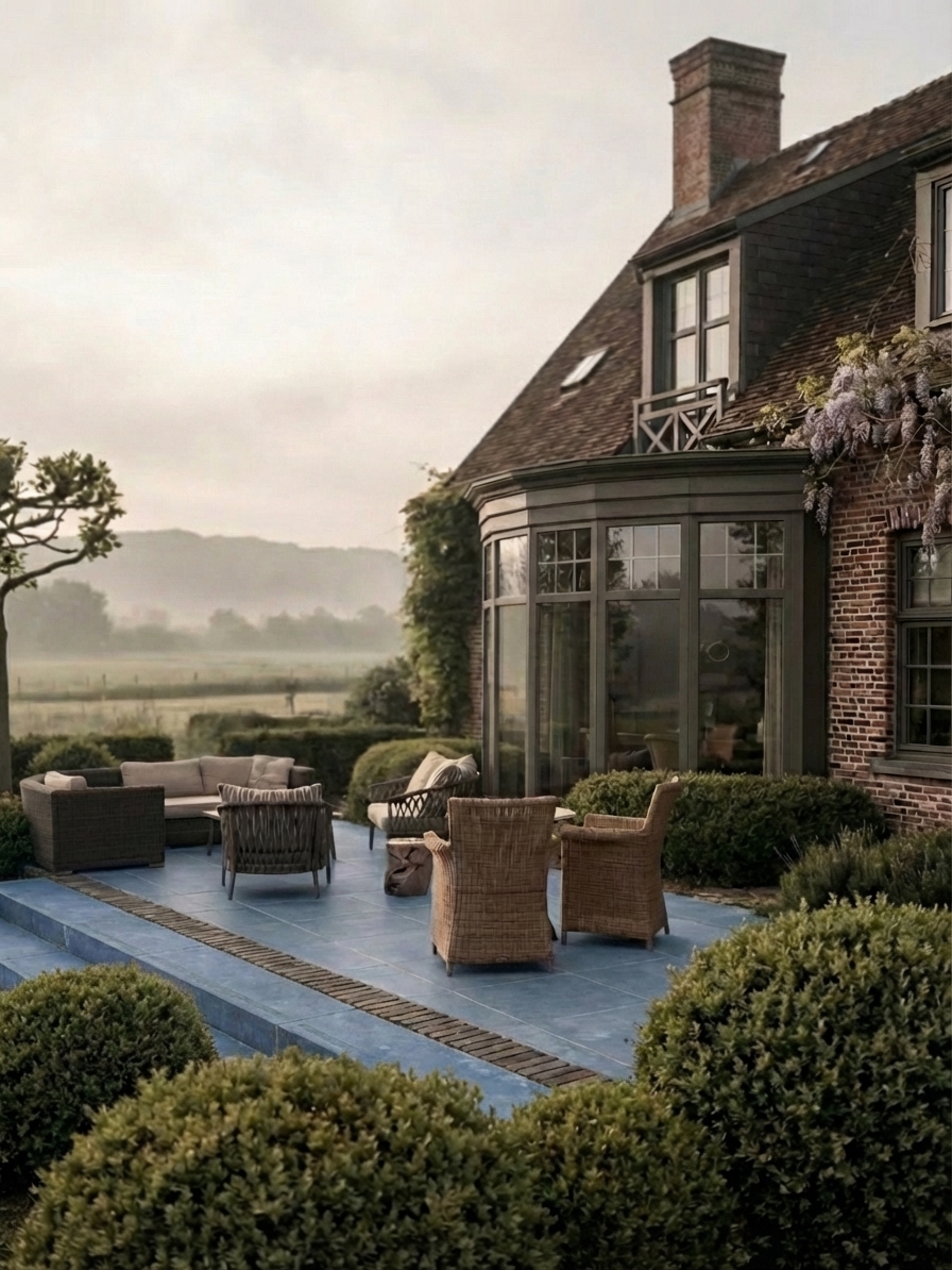 Tuinontwerp met wisteria en serre — privétuin in de Druivenstreek